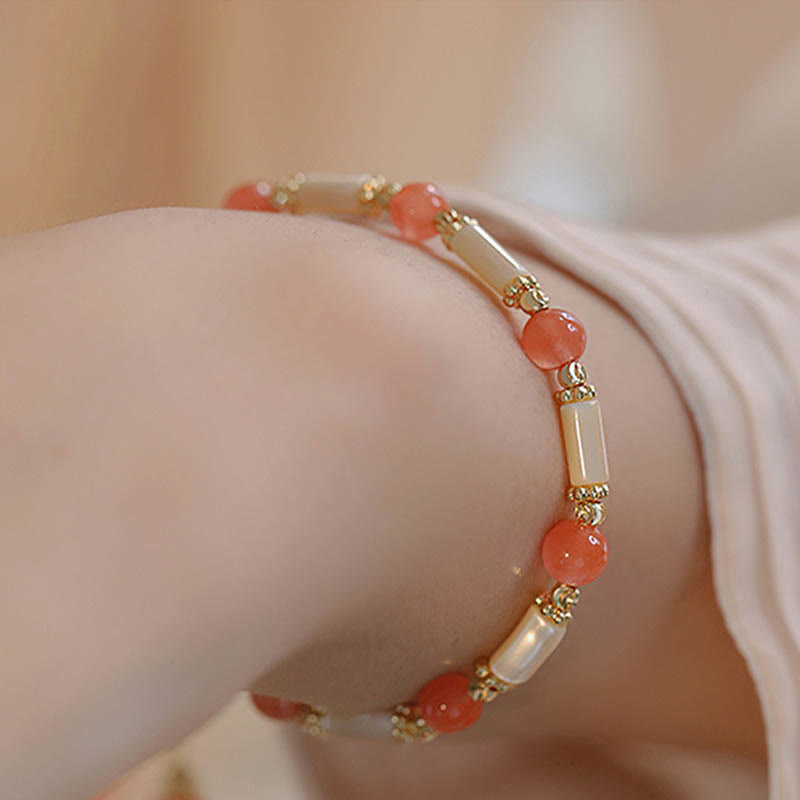 Tridacna Stone Red Agate Hetian Jade Blessing Bracelet - Image 9