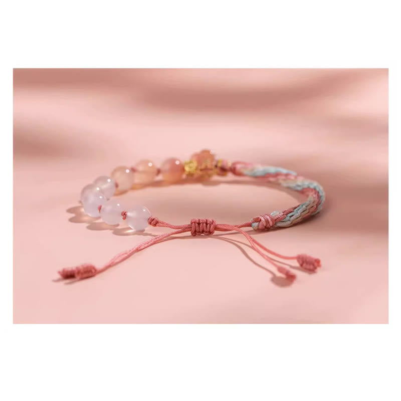 Natural Gradient Agate Reincarnation Knot Peach Blossom Wealth Luck Handmade String Bracelet - Image 10