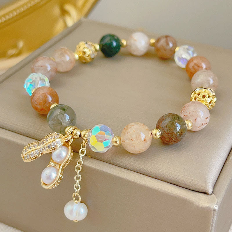 Sun Stone Colorful Rutilated Quartz Wealth Peanut Charm Bracelet