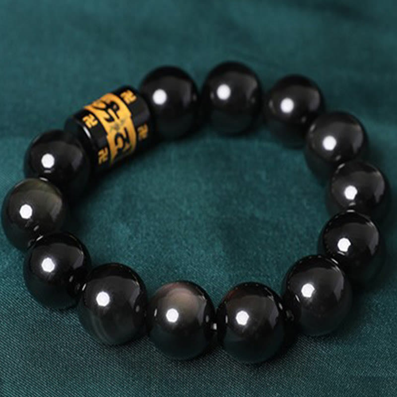 Rainbow Obsidian Om Mani Padme Hum Swastika Positive Bracelet - Image 10