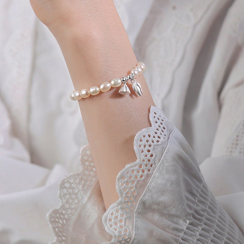 999 Sterling Silver Lotus Flower Pod Natural Pearl Healing Bracelet - Image 5
