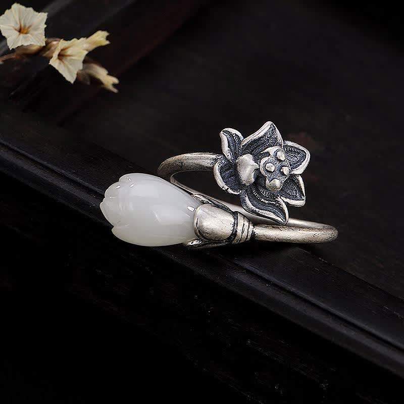 Jade Lotus Copper Balance Healing Adjustable Ring