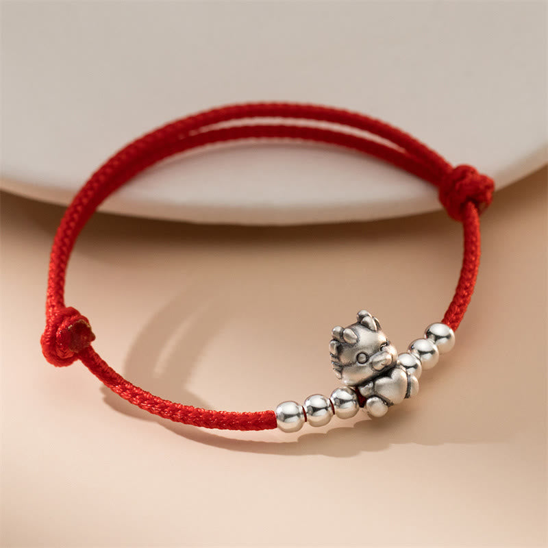 Handmade 999 Sterling Silver Year of the Dragon Luck Red Bracelet - Image 2