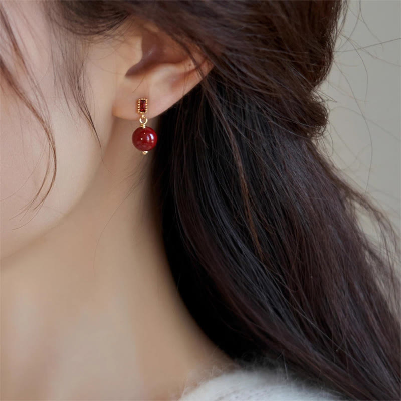 925 Sterling Silver Posts 14K Gold Filled Cinnabar Bead Zircon Calm Earrings - Image 8