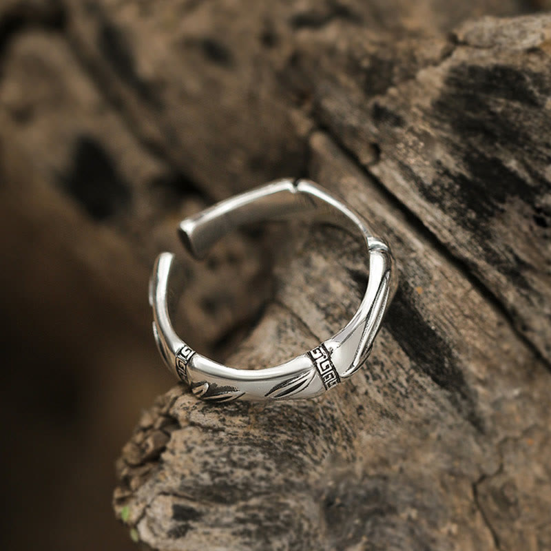 Simple Bamboo Design Copper Luck Wealth Adjustable Ring - Image 3
