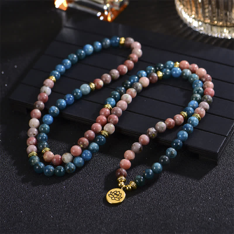 Lazurite Picasso Jasper Amazonite Rhodonite Apatite Positive Lotus Prayer Bead Bracelet - Image 17
