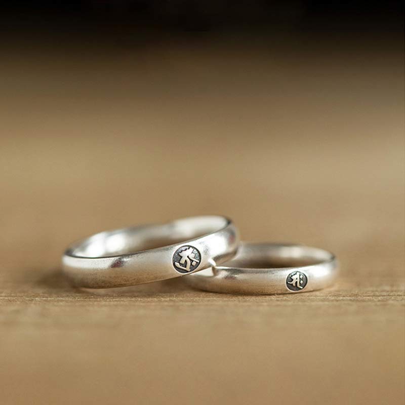 925 Sterling Silver Chinese Zodiac Natal Buddha Blessing Couple Ring - Image 13