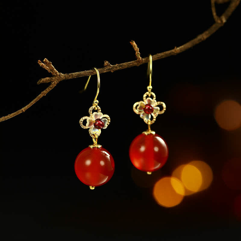 925 Sterling Silver Red Agate Flower Beaded Confidence Earrings - Image 12
