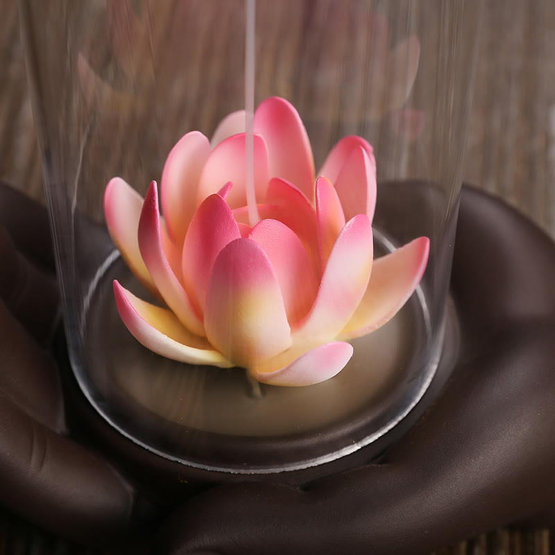Buddha Hand Lotus Enlightenment LED Light Purple Clay Ceramic Incense Burner Decoration - Image 4