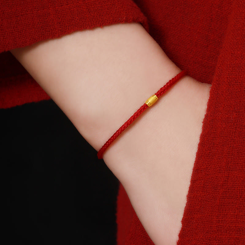 999 Gold Lucky Bead Eight Thread Peace Knot Red Rope Bracelet - Image 4