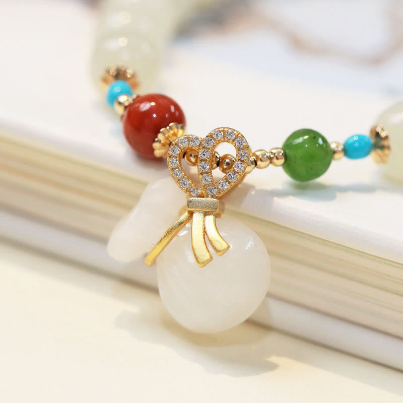 Natural Hetian White Jade 14K Gold Plated Money Bag Blessing Bracelet - Image 4