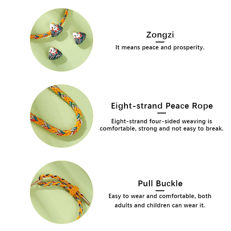 925 Sterling Silver Dragon Boat Festival Zongzi Pattern Luck Handmade Multicolored Rope Child Adult Bracelet - Image 11