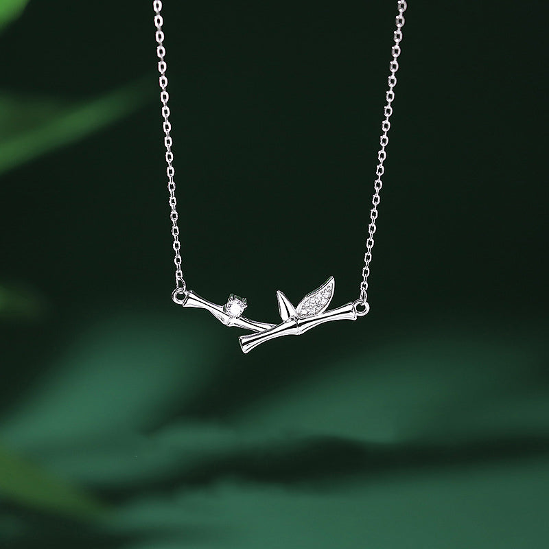 Bamboo Leaf Design Copper Zircon Wealth Necklace Pendant