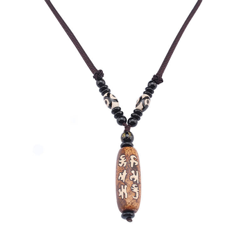 Tibet Om Mani Padme Hum Dzi Bead Avalokitesvara Pattern Wealth Necklace Pendant - Image 13