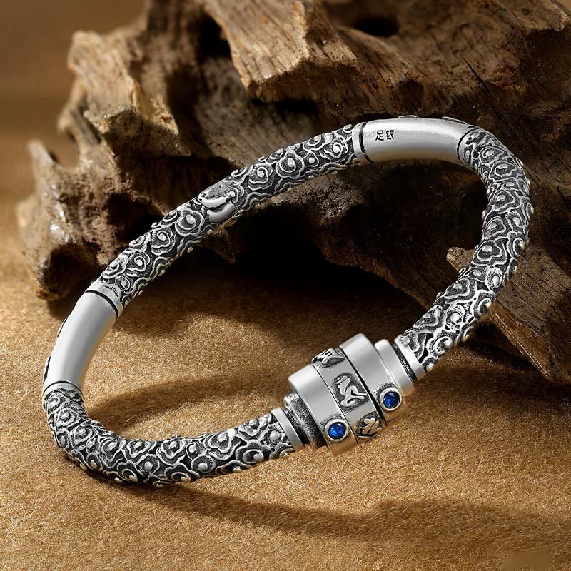990 Sterling Silver Tibetan Auspicious Clouds Om Mani Padme Hum Engraved Creativity Bracelet Bangle