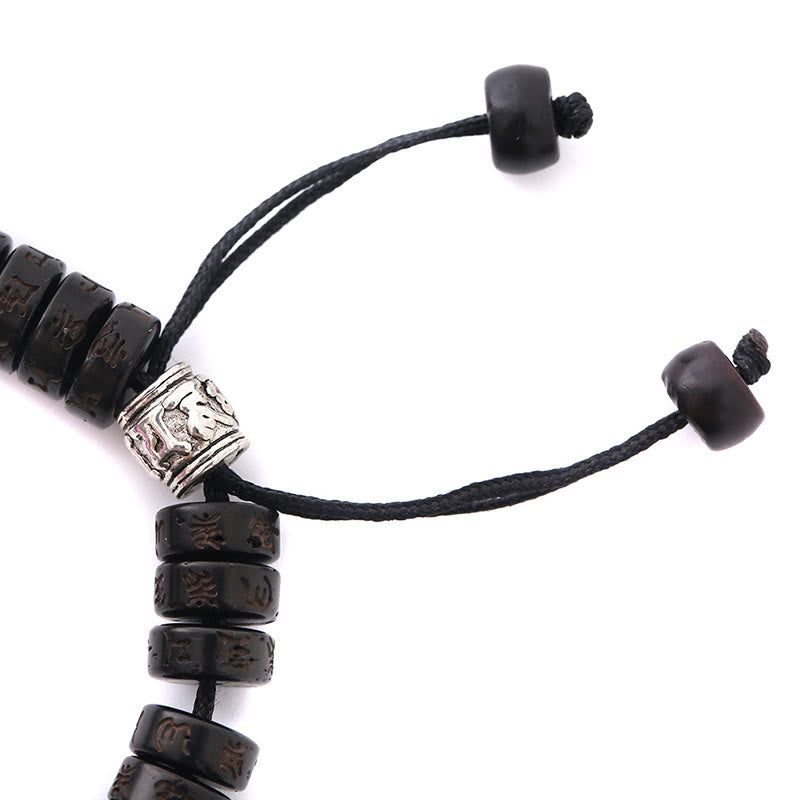 Tibet Coconut Shell Carved Om Mani Padme Hum Dorje Vajra Bell Happiness String Bracelet - Image 5