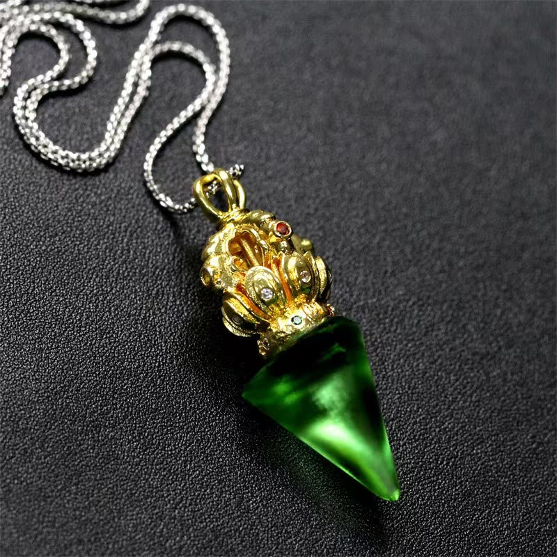 Tibetan Dorje Vajra 4 Prong Lotus Liuli Crystal Strength Necklace Pendant - Image 9