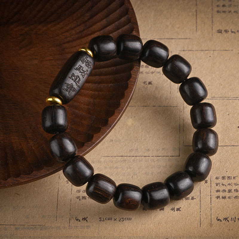Tibetan Ebony Wood Barrel Beads Lucky And Treasure Balance Bracelet - Image 9