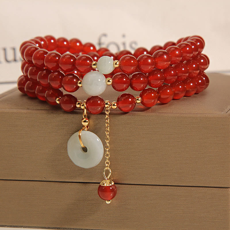 Natural Red Agate Jade Peace Buckle Calm Triple Wrap Bracelet - Image 4