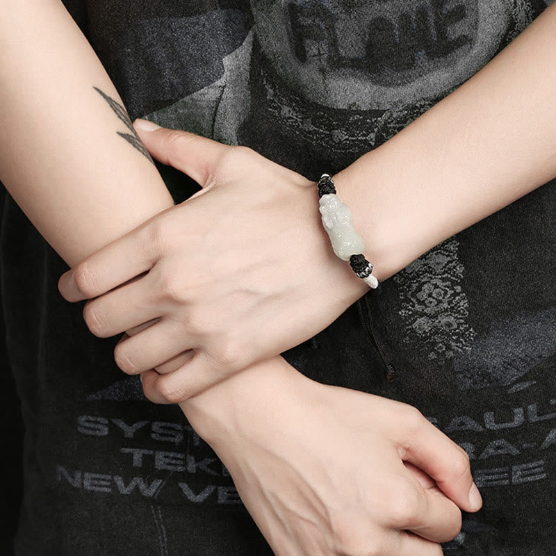 Handmade Natural Jade PiXiu Luck Prosperity Braided String Bracelet - Image 11