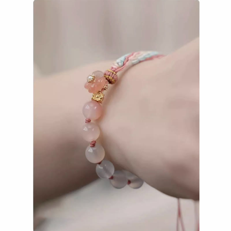Natural Gradient Agate Reincarnation Knot Peach Blossom Wealth Luck Handmade String Bracelet - Image 9