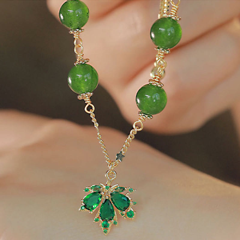 14k Gold Plated Green Chalcedony Maple Leaf Courage Strength Bracelet - Image 11