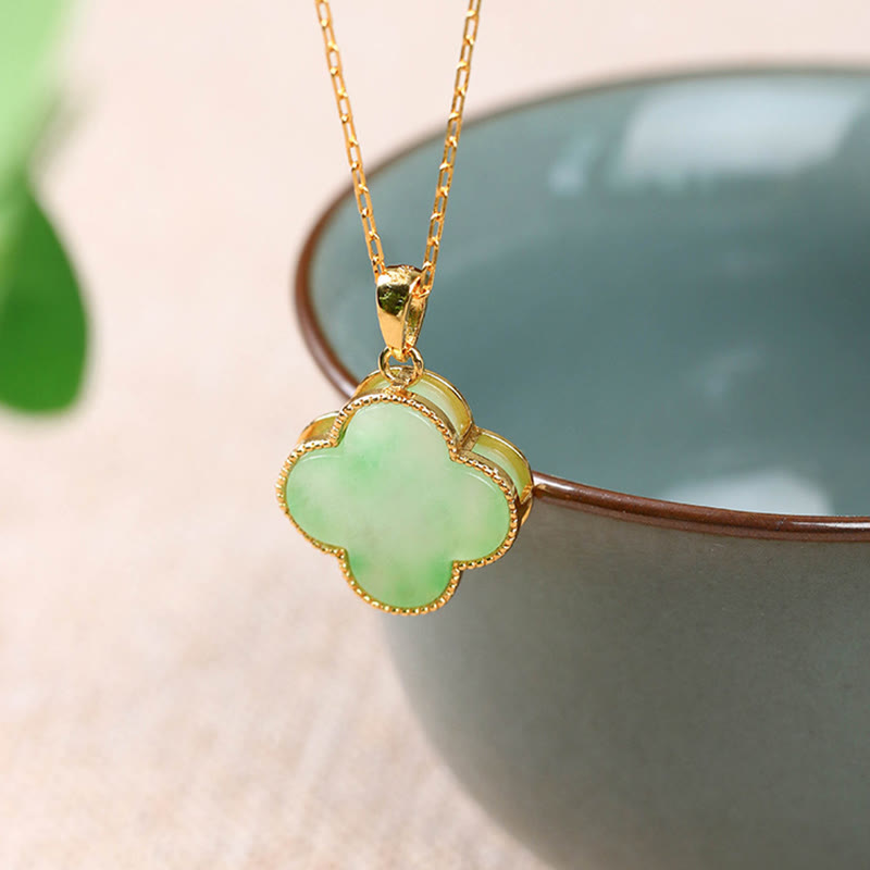 Four Leaf Clover Jade Pattern Luck Necklace Pendant - Image 3