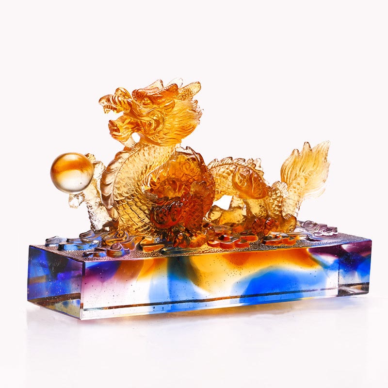 Handmade Multicolored Dragon Liuli Crystal Art Piece Protection Home Office Decoration