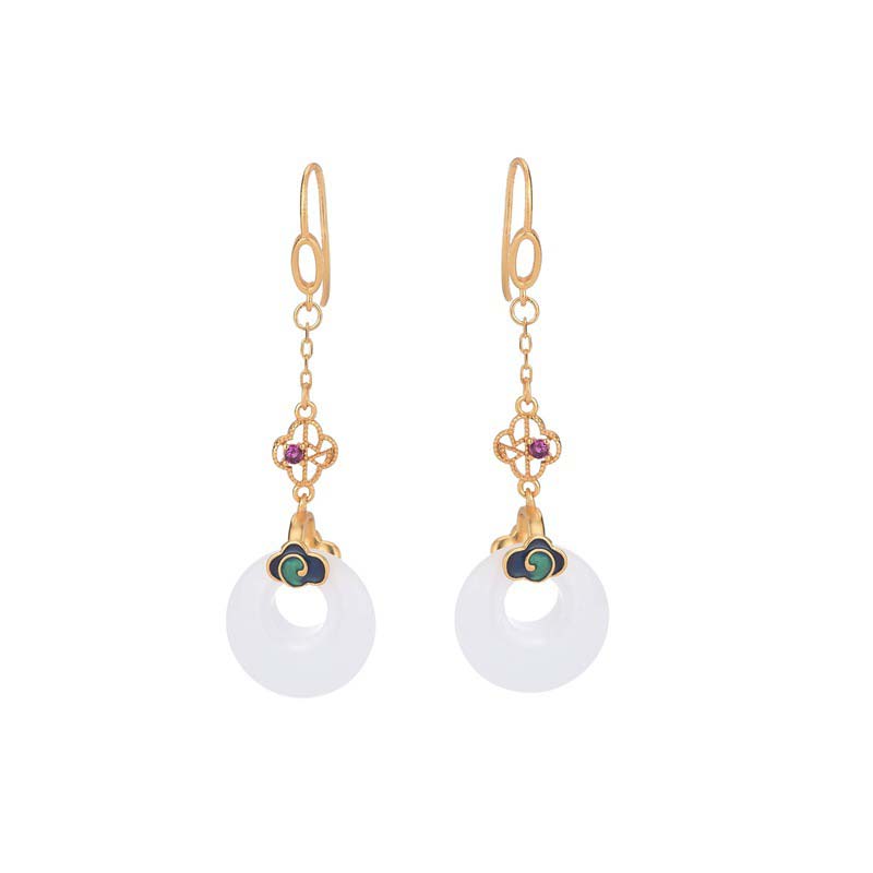 FengShui White Jade Blessing Drop Earrings - Image 15