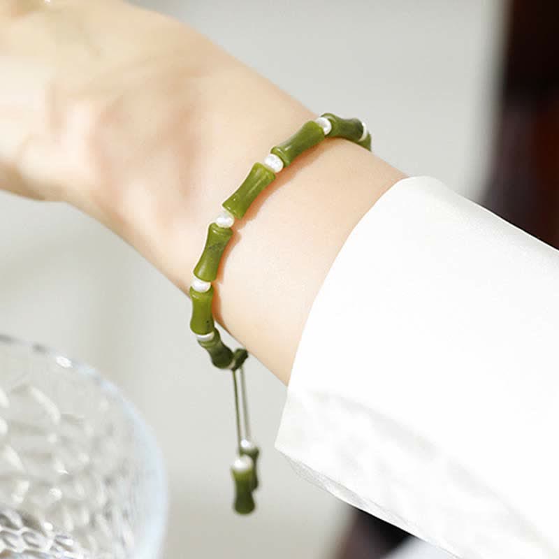 Natural Peridot Bamboo Pattern Love Peace Bracelet