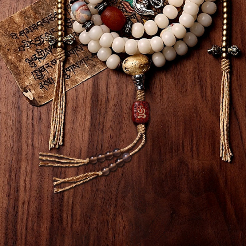 Tibet 108 Mala Beads Bodhi Seed Bagua Vajra Dzi Bead Gray Agate Wealth Bracelet - Image 17