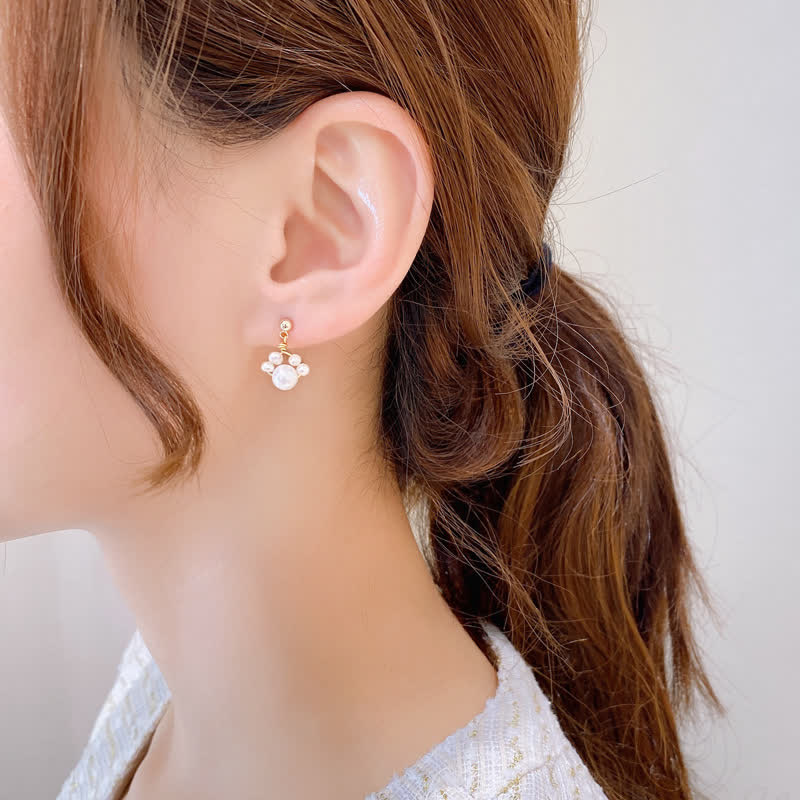 Cute Cat Paw Pearl Wisdom Stud Drop Earrings - Image 4