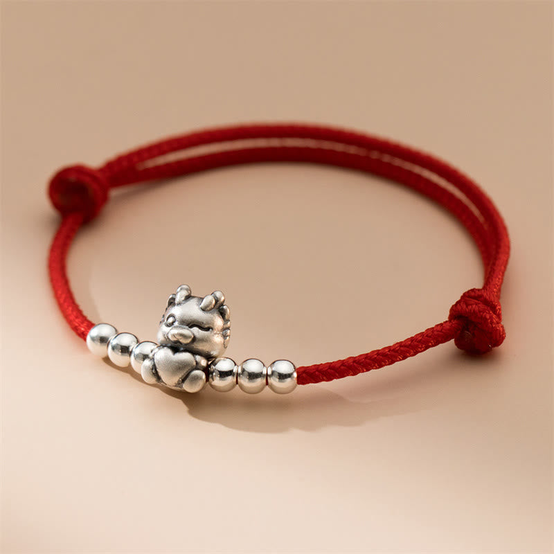 Handmade 999 Sterling Silver Year of the Dragon Luck Red Bracelet