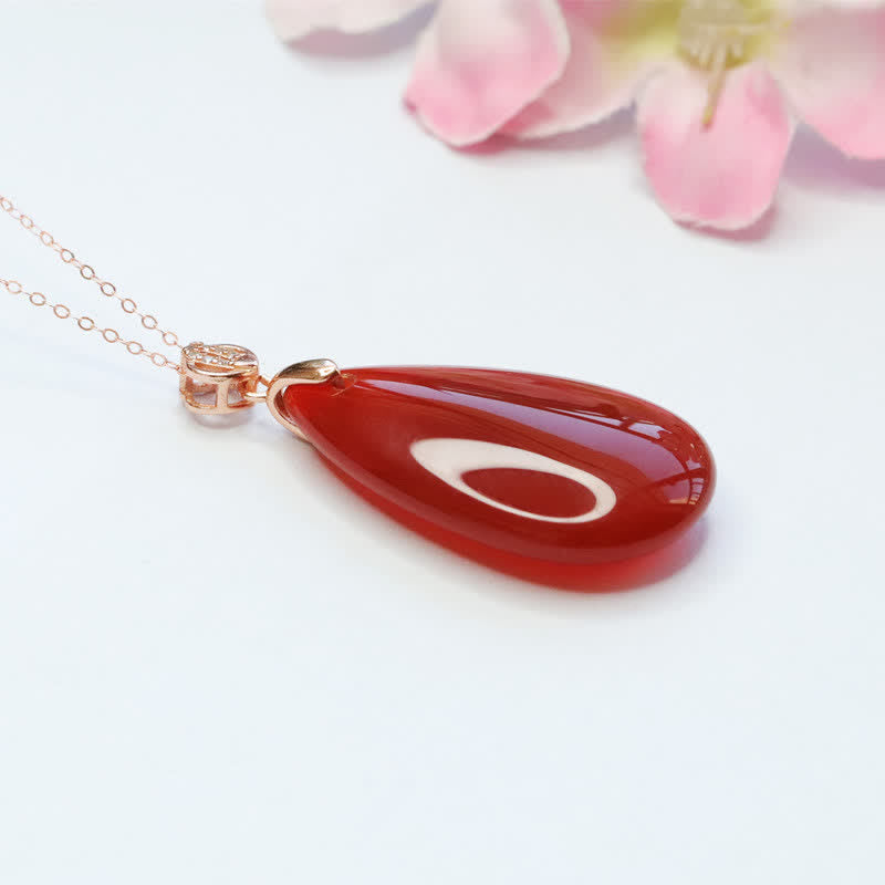 925 Sterling Silver Waterdrop Red Agate Confidence Necklace Pendant - Image 8
