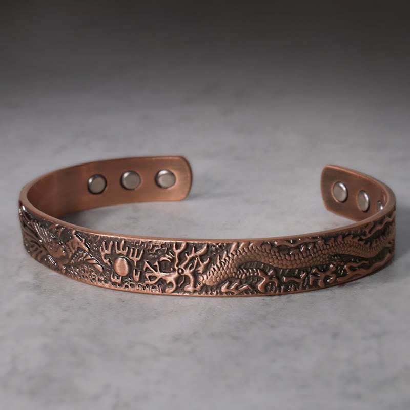 Dragon Phoenix Magnetic Solid Copper Cuff Bracelet Bangle