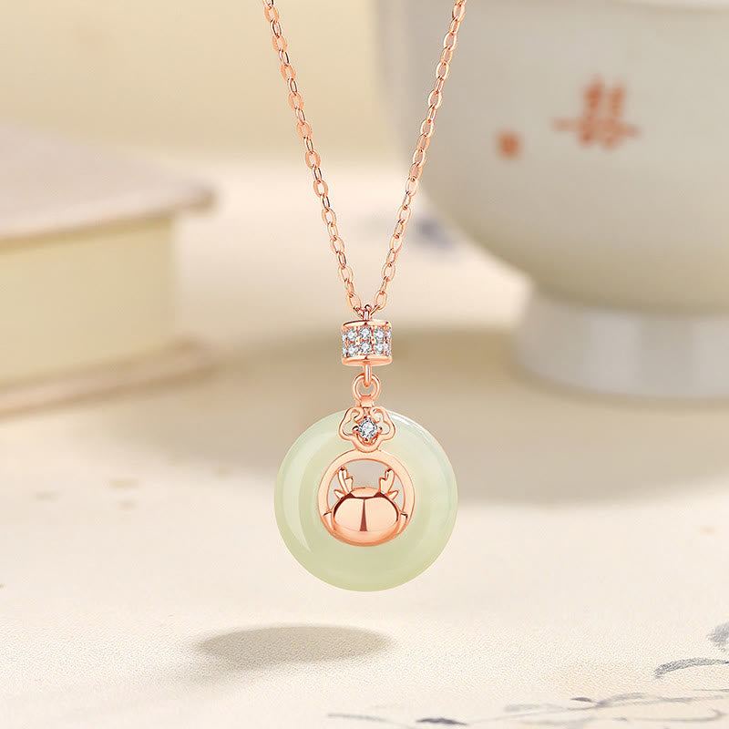 925 Sterling Silver Year of the Dragon Natural Hetian Jade Zircon Peace Buckle Protection Bracelet Necklace Pendant - Image 5