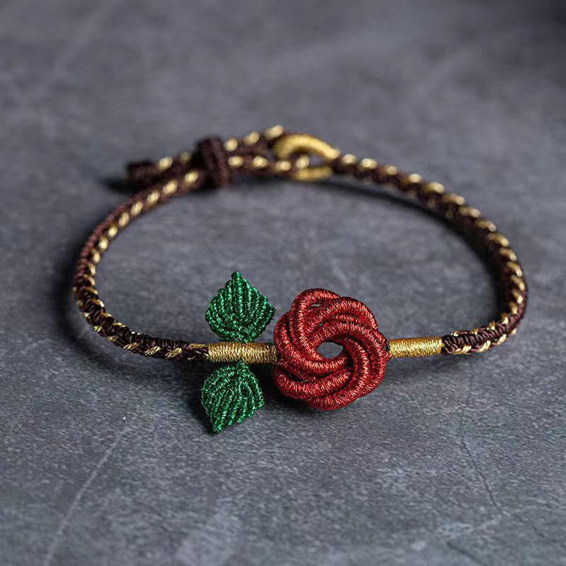 Rose Flower Rope Eight Thread Peace Knot Luck Handmade Bracelet