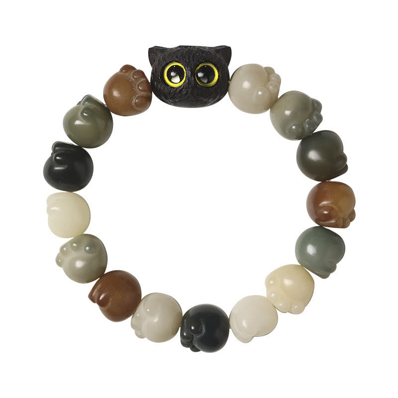Natural Bodhi Seed Lovely Paw Ebony Wood Lucky Cat Wisdom Bracelet - Image 5