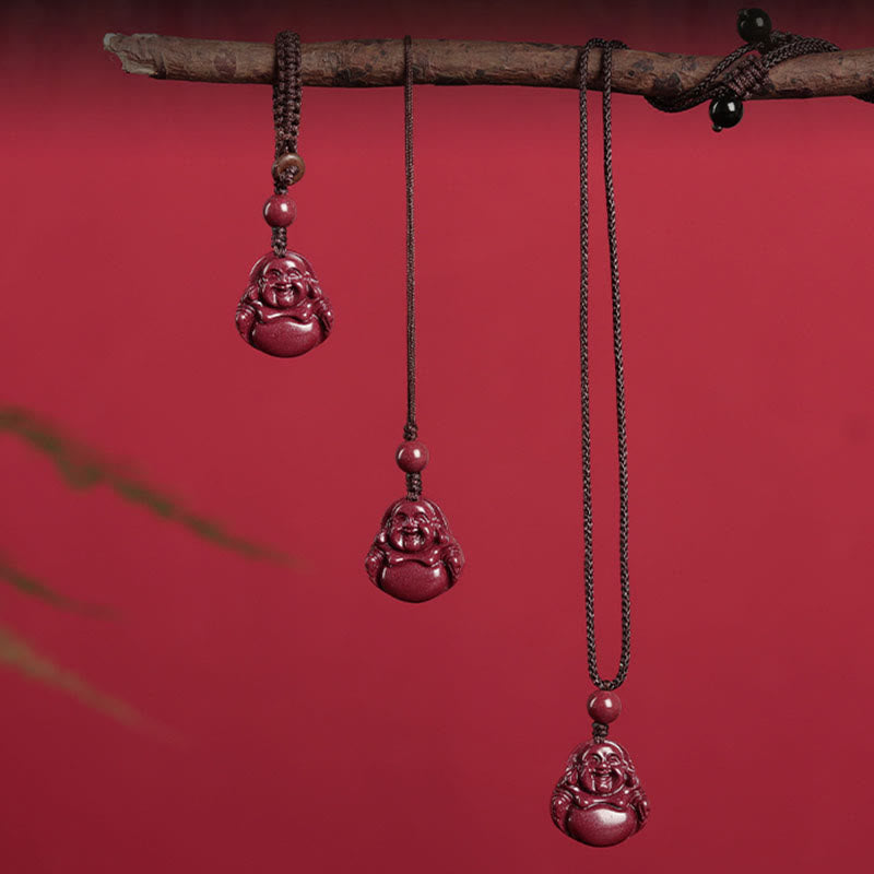 Laughing Buddha Cinnabar Blessing Necklace Pendant Phone Hanging Decoration Key Chain