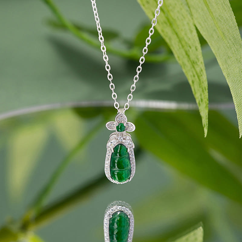 925 Sterling Silver Cyan Jade Pea Design Luck Healing Necklace Pendant - Image 3