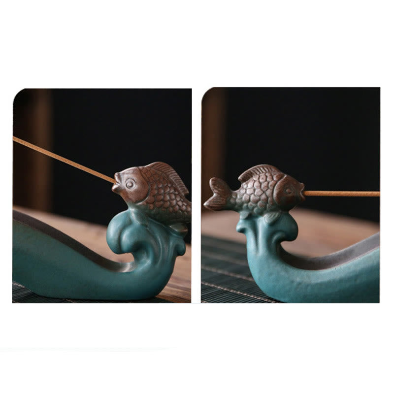 Double Koi Fish Mountain Healing Ceramic Stick Incense Burner Decoration - Image 6