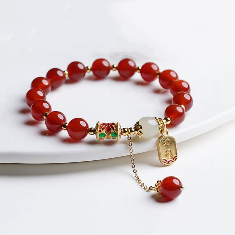 Natural Red Agate Hetian Jade Fu Character Confidence Charm Bracelet (Extra 30% Off | USE CODE: FS30) - Image 6