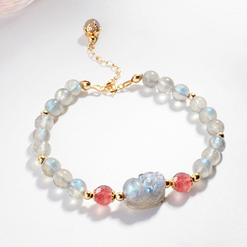 Moonstone Strawberry Quartz PiXiu Healing Bracelet