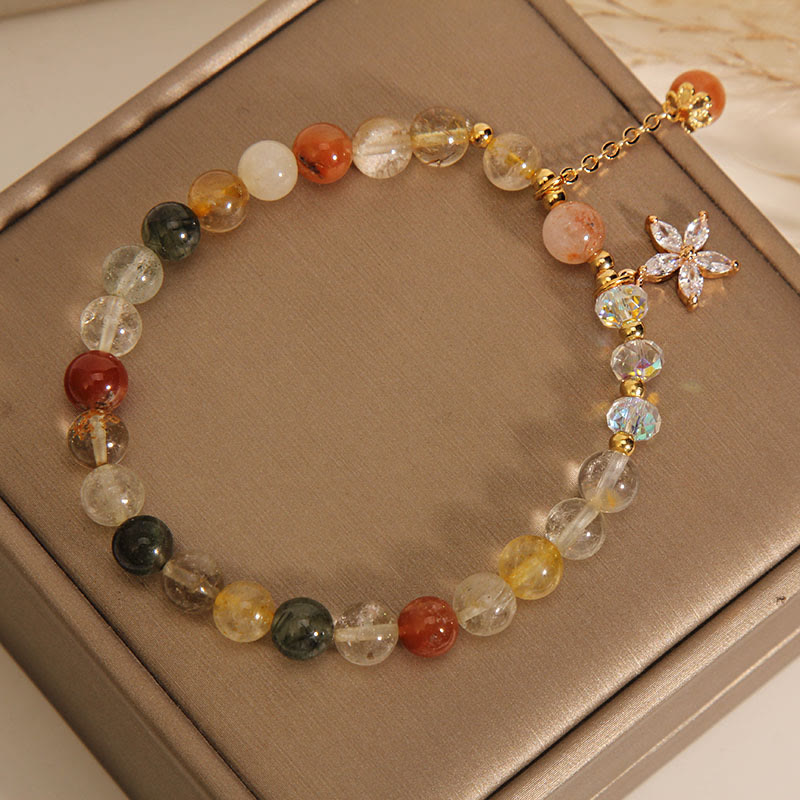 Multicolored Rutilated Quartz Auspiciousness Zircon Flower Bracelet - Image 6