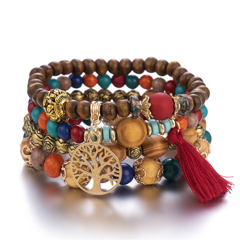 Wenge Wood Layered Tree Tassel Healing Bracelet - Image 3