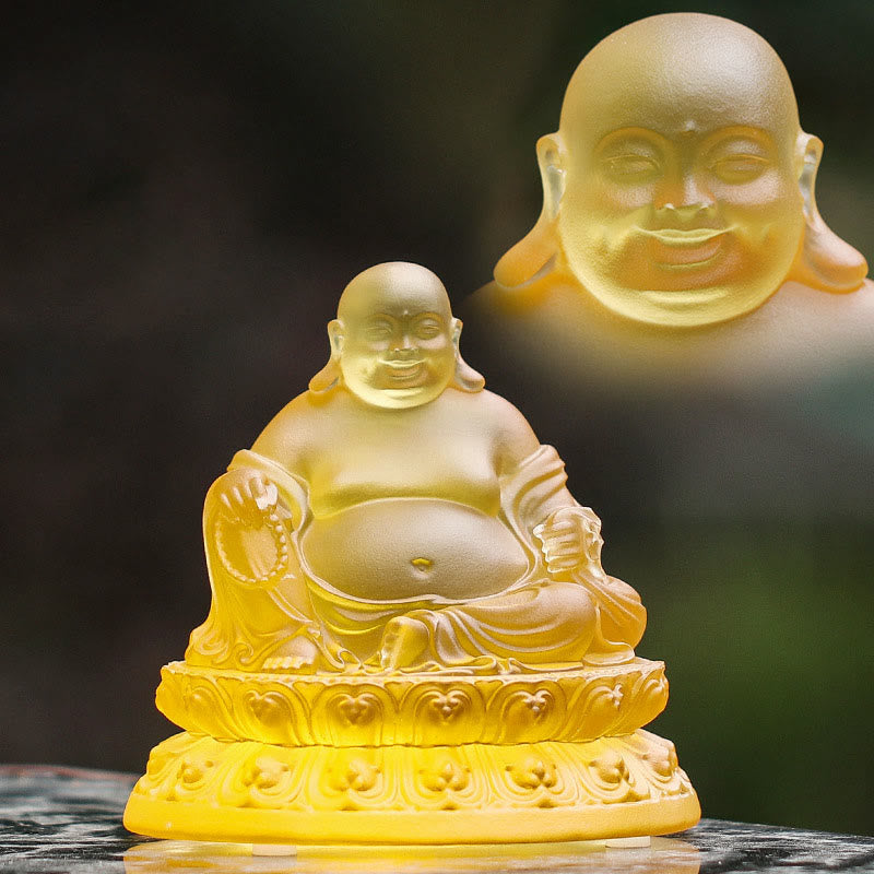 Handmade Laughing Buddha Figurine Liuli Crystal Art Piece Wealth Statue Home Decoration