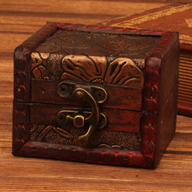 Retro Small Square Wood Jewelry Box Lotus Grass Flower Grape Copper Coin Daffodil Jewelry Storage Box - Image 6