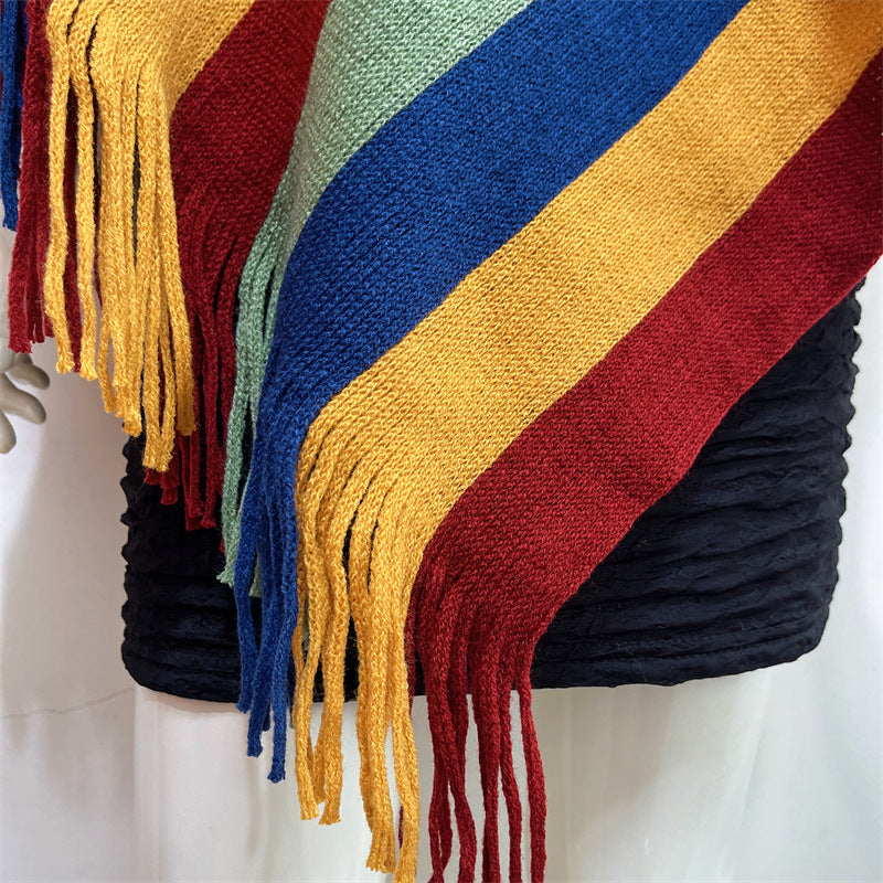 Tibetan Colorful Striped Design Shawl Tassels Pullover Winter Cozy Travel Scarf Wrap - Image 19