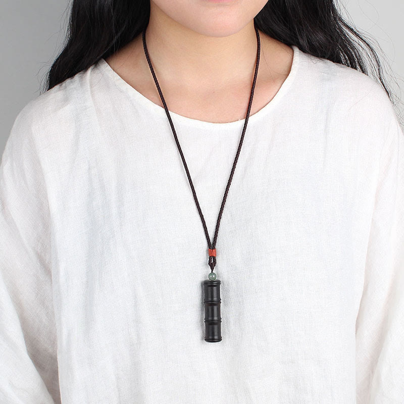 Ebony Wood Bamboo Pattern Ghau Prayer Box Peace Necklace Pendant - Image 6