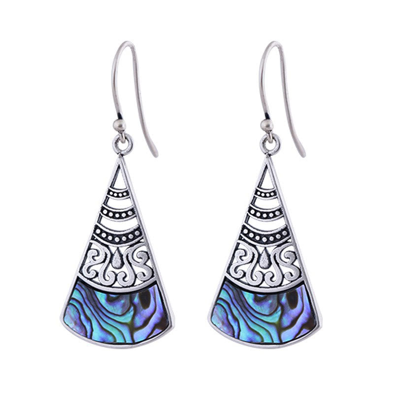 Copper Tridacna Stone Hollow Pattern Blessing Drop Earrings - Image 6